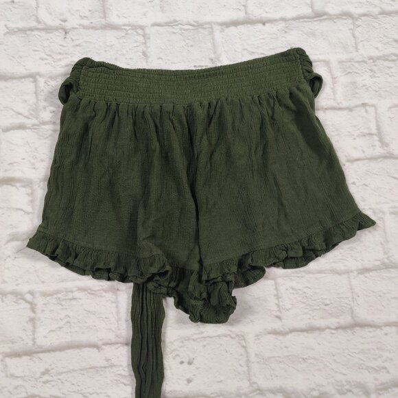 Derek Heart Small Green Ruffle Hem Shorts Waist Tie Belt Casual Boho Summer Chic - Picture 4 of 8
